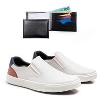 Tênis Masculino Slip On Cadarço Moderno + Carteira Kit 2