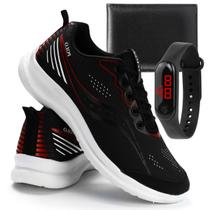 Tenis Masculino Wit Shoes Casual Preto Esportivo Carteira E Relogio Digital