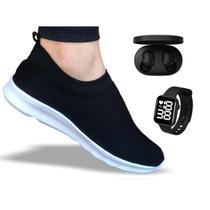 Tênis Meia Comfort Casual Macio Leve Calce Fácil Ortopédico Novo + Relógio + Fone de Ouvido Sem Fio