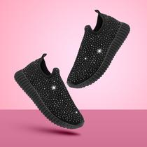 Tênis Meia Feminino Calce Fácil Com Strass Leve Confortavel Ortopédico