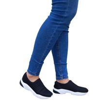 Tênis meia feminino preto leve confortável sola alta slip on