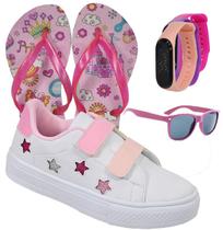 Tênis Menina Estrela Glitter Feminino Infantil + Chinelo + Óculos + Relógio