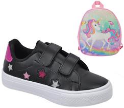 Tênis Menina Estrela Glitter Feminino Infantil + Mochila Unicórnio