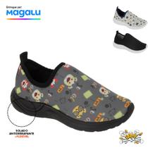 Tênis menina feminino estampado borboleta sola preta antiderrapante sem cadarço calce fácil