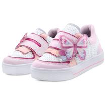 Tênis Menina Infantil Feminino Casual Borboleta Branco/Rosa MzShoes Tênis Menina Infantil Feminino Casual Borboleta Branco/Rosa MzShoes