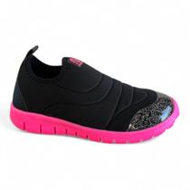 Tênis Menina Infantil Novopé Slip On Preto/Rosa Confortável Tênis Menina Infantil Novopé Slip On Preto/Rosa Confortável