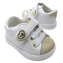 Tenis Menina Sapatinhos Bebe Calcados Infantil Branco Com Dourado Glitter