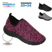 Tênis Menino Calce Fácil Mescla Preto Cinza Pink Sapato infantil Leve macio e confortável Sola Preta