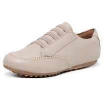 Tenis Mocassim Casual Feminino em Couro Calce Facil Ajuste Elastico Solado Borracha Palmilha EVA