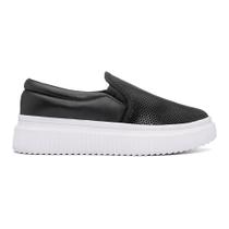 Tênis Mocassim Feminino Slip On Com Brilho Preto