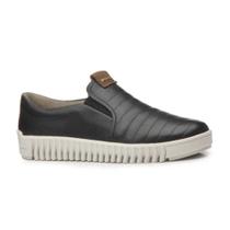 Tênis Moda Casual Feminino Slip On Em Couro Pegada Preto