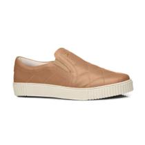 Tênis Moda Casual Feminino Slip On Pegada Em Couro Caramelo