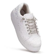 Tênis Moda Casual Flat com Renda Sola Leve Para Noivas Estilo Elegante Confortável Cadarço Brilhante Tênis Moda Casual Flat com Renda Sola Leve Para Noivas Estilo Elegante Confortável Cadarço Brilhante