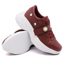 Tênis Moda Casual Sneaker Chunky Feminino Tiras Com Pedrarias Cadarço Sola Leve Confortável