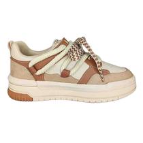 Tênis moda feminino ramarim sneaker bege e marrom - Tênis moda feminino ramarim sneaker bege e marrom -