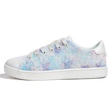 Tênis modernos LUCKY STEP Glitter Lace Up para mulheres, roxos