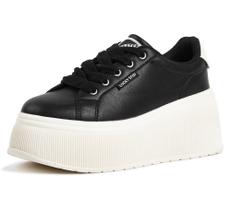 Tênis modernos LUCKY STEP Platform Wedge femininos pretos