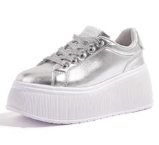 Tênis modernos LUCKY STEP Platform Wedge Silver para mulheres