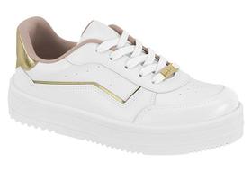 Tenis Moleca Casual Feminino Conforto E Com Cadarço Branco/Dourado Tenis Moleca Casual Feminino Conforto E Com Cadarço Branco/Dourado
