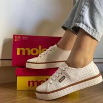 Tênis Moleca Casual Microperfuros Cadarços Feminino Branco