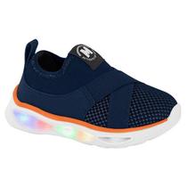 Tênis Molekinho Que Pisca Led Cadarço de Elástico Infantil Menino Ref 2620.105 - Tam 19/26