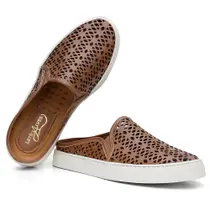 Tênis Mule Feminino Couro Perfuros Leve Conforto Casual