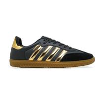 Tênis Netsy Casual Classico Estilo Samb Feminino Preto Branco Dourado