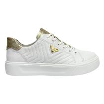 Tênis Pegada Feminino Couro Plataforma 211220 Branco/Ouro