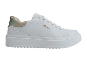 Tênis Pegada Feminino em Couro Branco/Ouro 21130305