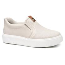 Tênis Pegada Slip-On Casual Couro Flatform Feminino Linho