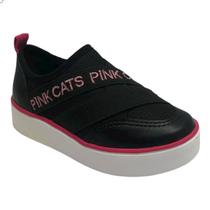 Tênis Pink Cats Slip On Elástico Feminino Casual Confortável e Prático