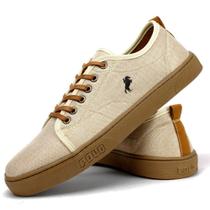 Tênis Polo White Casual Masculino Bege Leve