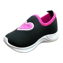 Tênis Preto Com Rosa Menina Criança Coração love 20/33 Escola Passeio Tênis Preto Com Rosa Menina Criança Coração love 20/33 Escola Passeio
