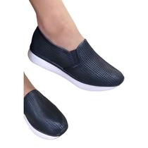 Tênis Preto Feminino Slip On Couro Legítimo Confortável