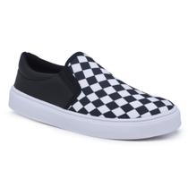 Ténis Preto Xadrez Slip On Feminino Leve e Confortado Lançamento Estilo Primavera 23