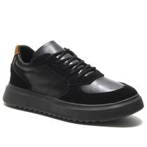 Tênis pulse preto de couro sola alta masculino casual streetwear sapatenis robusto