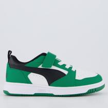 Tênis Puma Rebound V6 LO Juvenil Branco e Verde Tênis Puma Rebound V6 LO Juvenil Branco e Verde