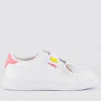 Tênis Puma Smash 3.0 Badges V Ps Juvenil Branco e Rosa Tênis Puma Smash 3.0 Badges V Ps Juvenil Branco e Rosa