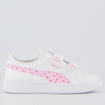Tênis Puma Smash 3.0 Hearty V PS Juvenil Branco e Rosa Tênis Puma Smash 3.0 Hearty V PS Juvenil Branco e Rosa