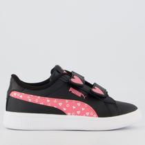 Tênis Puma Smash 3.0 Hearty V PS Juvenil Preto e Rosa Tênis Puma Smash 3.0 Hearty V PS Juvenil Preto e Rosa