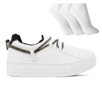 Tênis Ramarim Caixa Alta Slip On Strass Feminino + 3 Pares de Meias Tênis Ramarim Caixa Alta Slip On Strass Feminino + 3 Pares de Meias