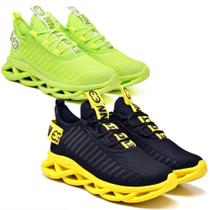 Tênis Respiravel E Confortavel Feminino -2 Pares AMARELO/VERDE Tênis Respiravel E Confortavel Feminino -2 Pares AMARELO/VERDE