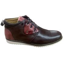 Tênis Sapatenis Masculino Casual Cano Médio de Couro Detalhe Vermelho - CHACAL Tênis Sapatenis Masculino Casual Cano Médio de Couro Detalhe Vermelho - CHACAL