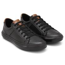 Tênis Sapatênis Masculino em Couro Preto Sola de Borracha