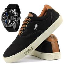Tênis Sapatênis Polo White Hiate Masculino Preto + Relógio Top