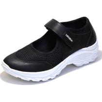Tênis Sapatilha Sapato Feminino Boneca Lirom Sola Alta Semi Ortopédico Couro Preto