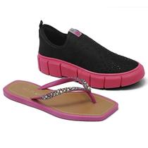 Tênis Sapatilha Tratorado Levinho Solado Colorido + Chinelo - Rosa Tênis Sapatilha Tratorado Levinho Solado Colorido + Chinelo - Rosa