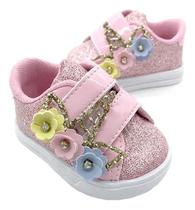 Tênis Sapatinho Infantil Menina Com Brilho Rosa Unicórnio