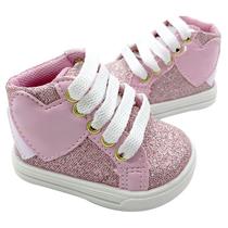 Tênis Sapatinho Para Bebês Infantil Cano Alto Love Glitter Rosa Tênis Sapatinho Para Bebês Infantil Cano Alto Love Glitter Rosa