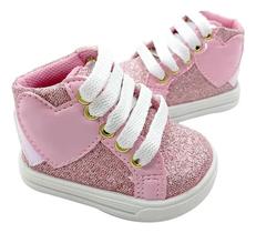 Tênis Sapatinho Para Bebês Infantil Cano Alto Love Rosa Tênis Sapatinho Para Bebês Infantil Cano Alto Love Rosa